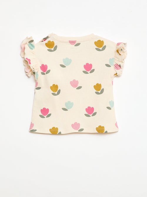Camiseta de canalé con mangas cortas con volantes - Kiabi