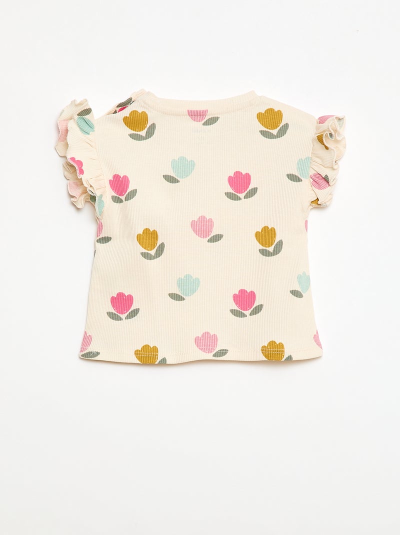 Camiseta de canalé con mangas cortas con volantes Blanco - Kiabi