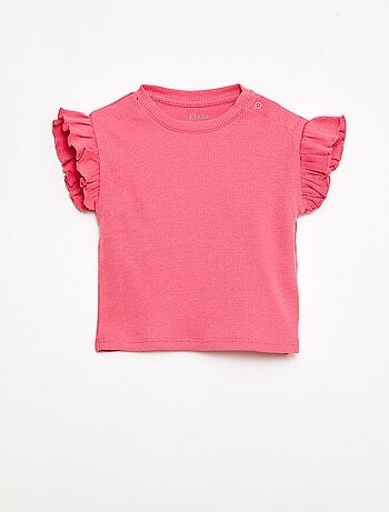 Camiseta de canalé con mangas cortas con volantes