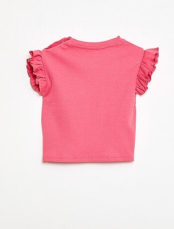 Camiseta de canalé con mangas cortas con volantes