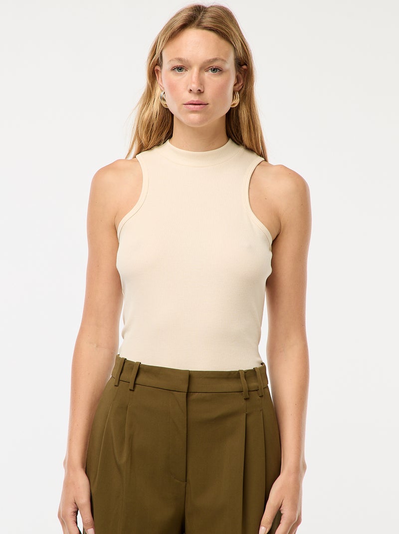 Camiseta de canalé con sisa americana Blanco - Kiabi