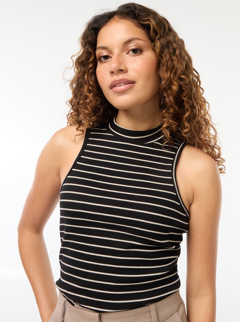 Camiseta de canalé con sisa americana Negro - Kiabi