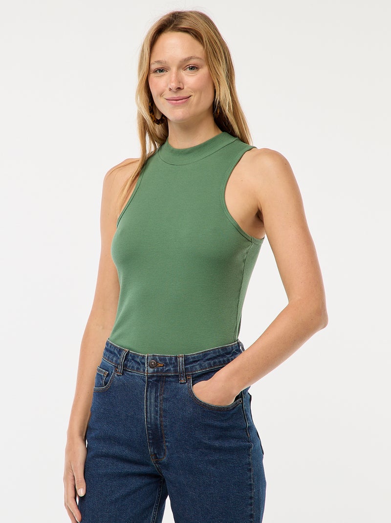 Camiseta de canalé con sisa americana Verde - Kiabi