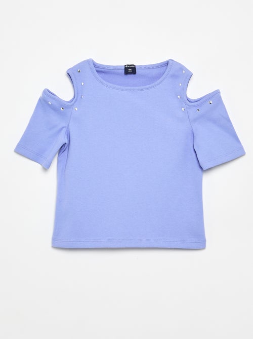 Camiseta de canalé con tachuelas y hombros descubiertos - Kiabi Camiseta de canalé con tachuelas y hombros descubiertos - Kiabi