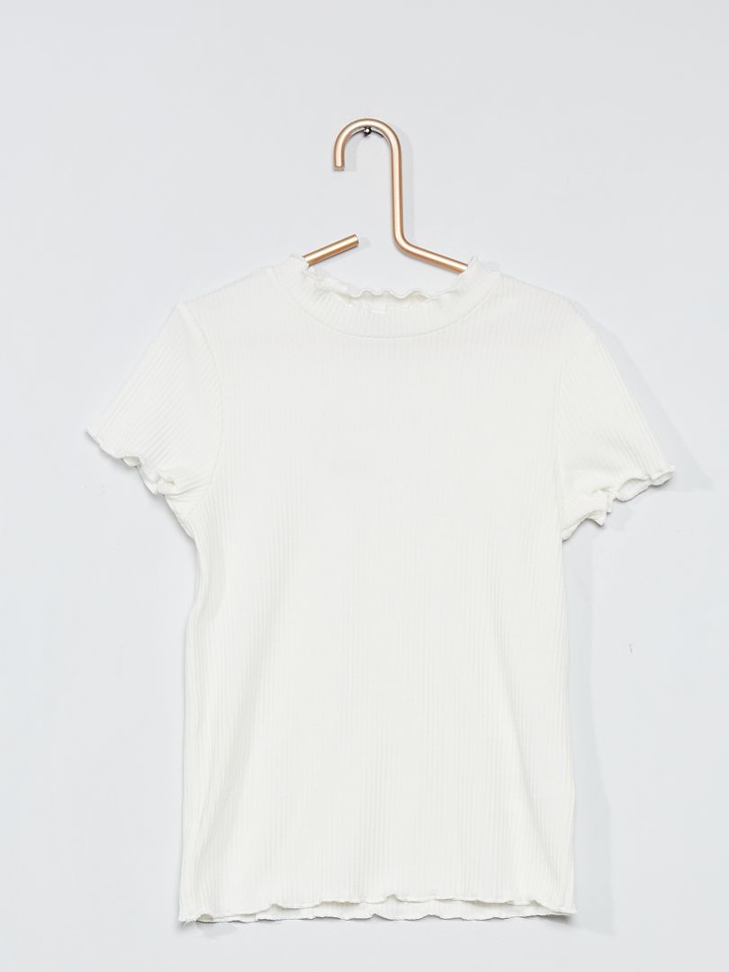 Camiseta de canalé con volantes Blanco - Kiabi