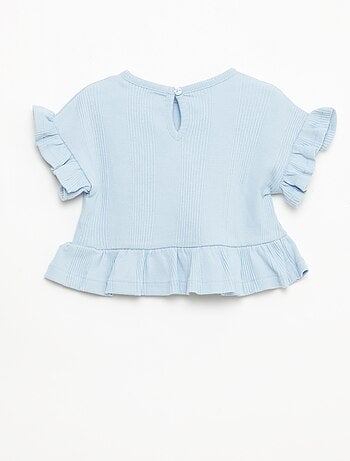 Camiseta de canalé con volantes en los bordes