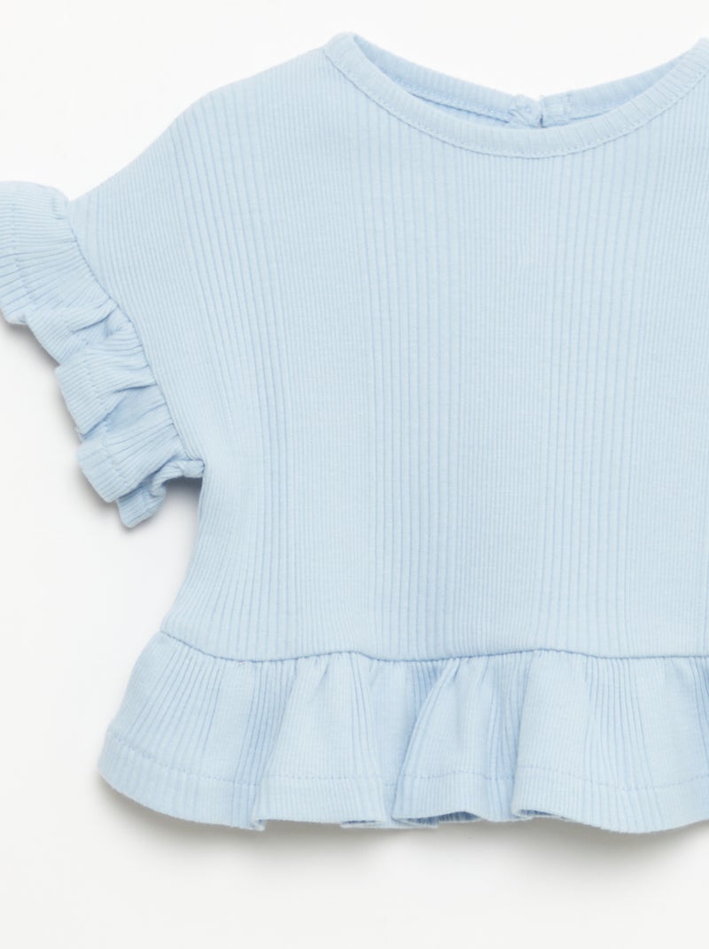 Camiseta de canalé con volantes en los bordes Azul - Kiabi