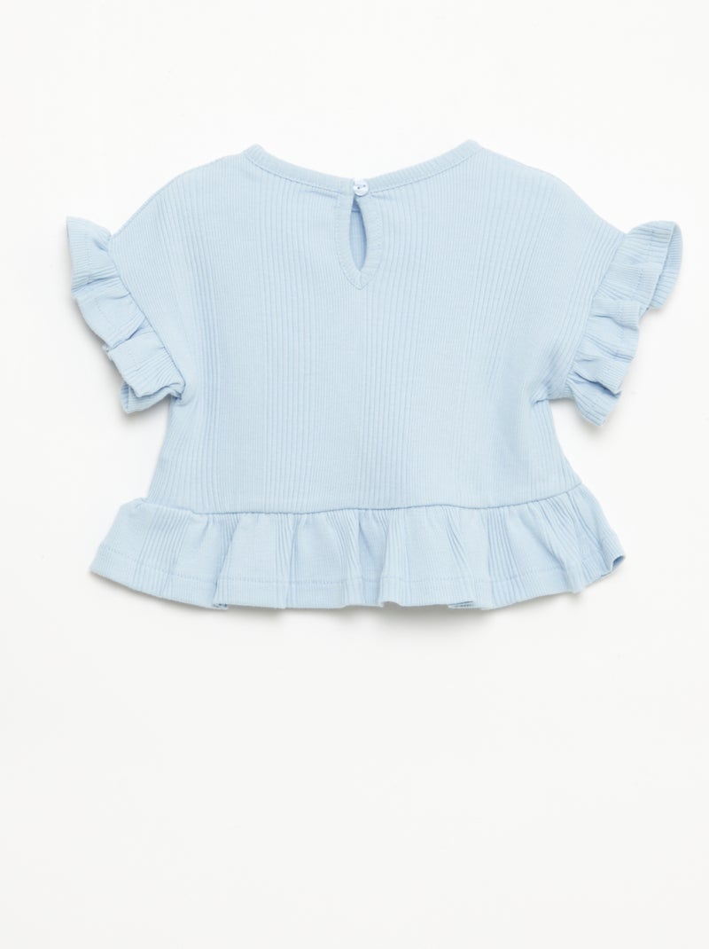 Camiseta de canalé con volantes en los bordes Azul - Kiabi