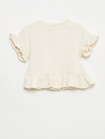 Camiseta de canalé con volantes en los bordes