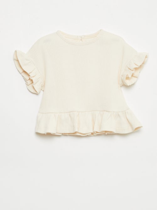 Camiseta de canalé con volantes en los bordes - Kiabi