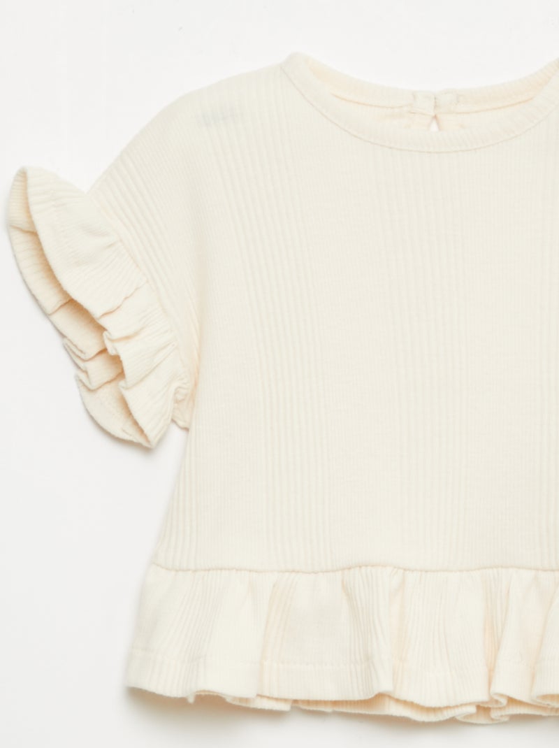 Camiseta de canalé con volantes en los bordes Beige - Kiabi