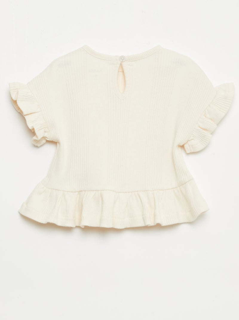 Camiseta de canalé con volantes en los bordes Beige - Kiabi