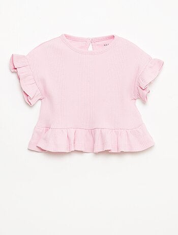 Camiseta de canalé con volantes en los bordes