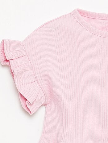 Camiseta de canalé con volantes en los bordes