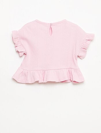 Camiseta de canalé con volantes en los bordes