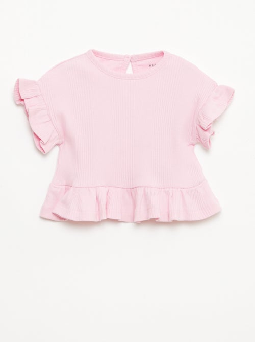 Camiseta de canalé con volantes en los bordes - Kiabi