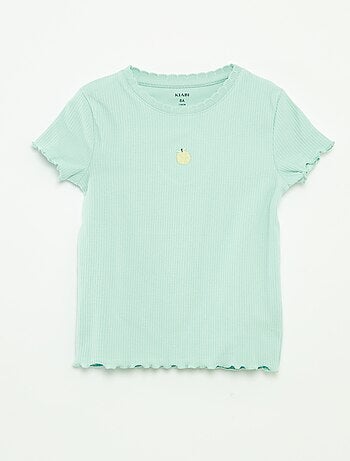 Camiseta de canalé de manga corta con bordes ondulados