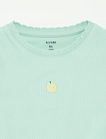 Camiseta de canalé de manga corta con bordes ondulados