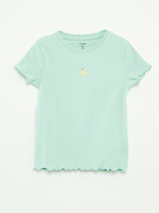 Camiseta de canalé de manga corta con bordes ondulados