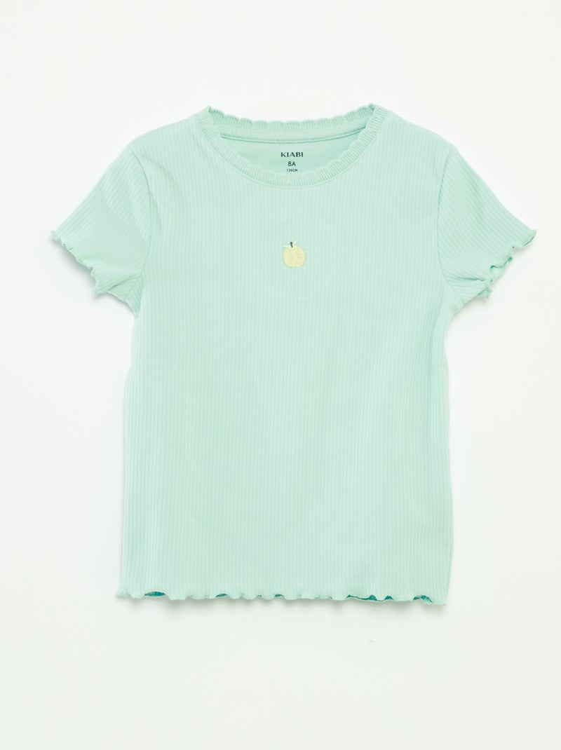 Camiseta de canalé de manga corta con bordes ondulados AZUL - Kiabi