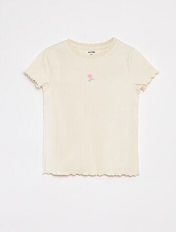 Camiseta de canalé de manga corta con bordes ondulados