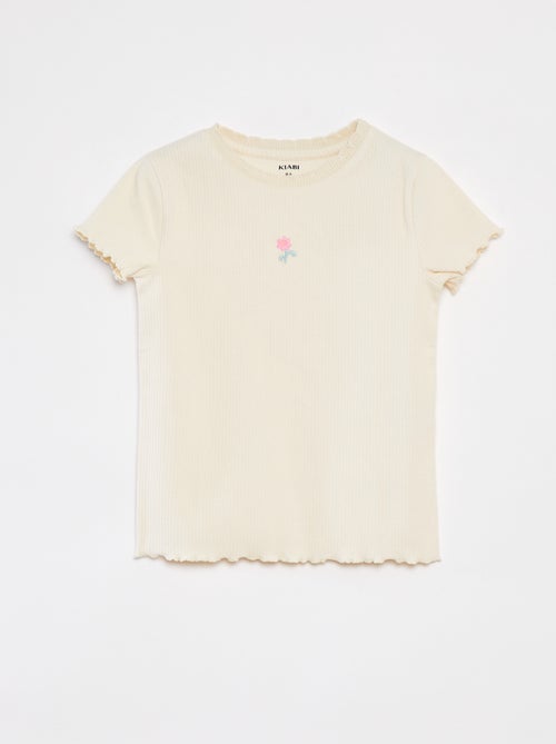 Camiseta de canalé de manga corta con bordes ondulados - Kiabi