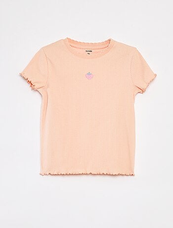 Camiseta de canalé de manga corta con bordes ondulados