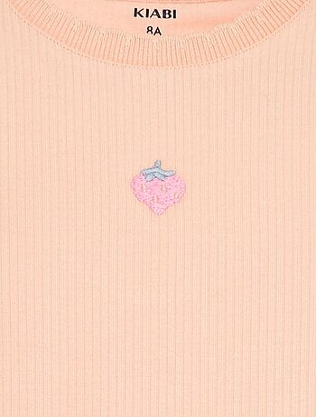 Camiseta de canalé de manga corta con bordes ondulados
