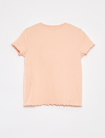 Camiseta de canalé de manga corta con bordes ondulados
