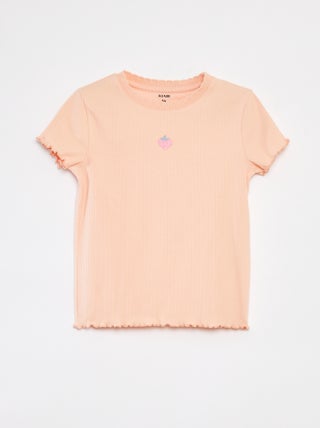 Camiseta de canalé de manga corta con bordes ondulados
