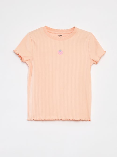 Camiseta de canalé de manga corta con bordes ondulados - Kiabi