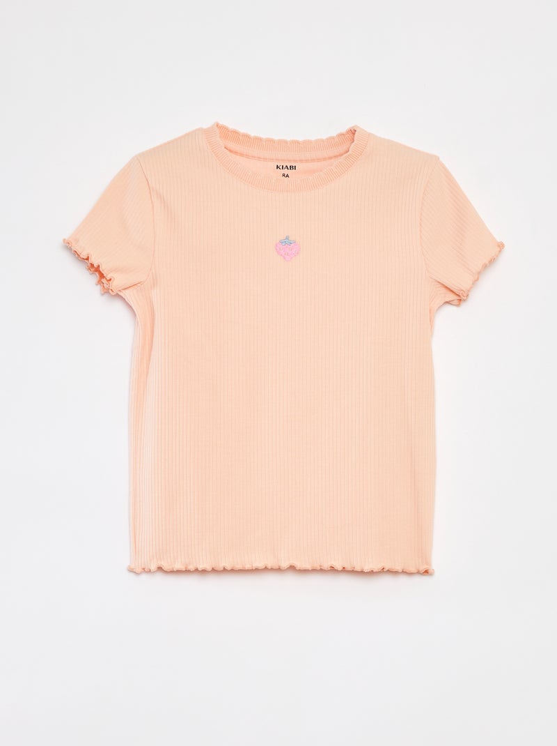 Camiseta de canalé de manga corta con bordes ondulados NARANJA - Kiabi