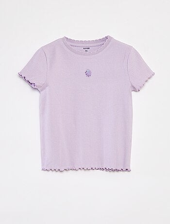 Camiseta de canalé de manga corta con bordes ondulados