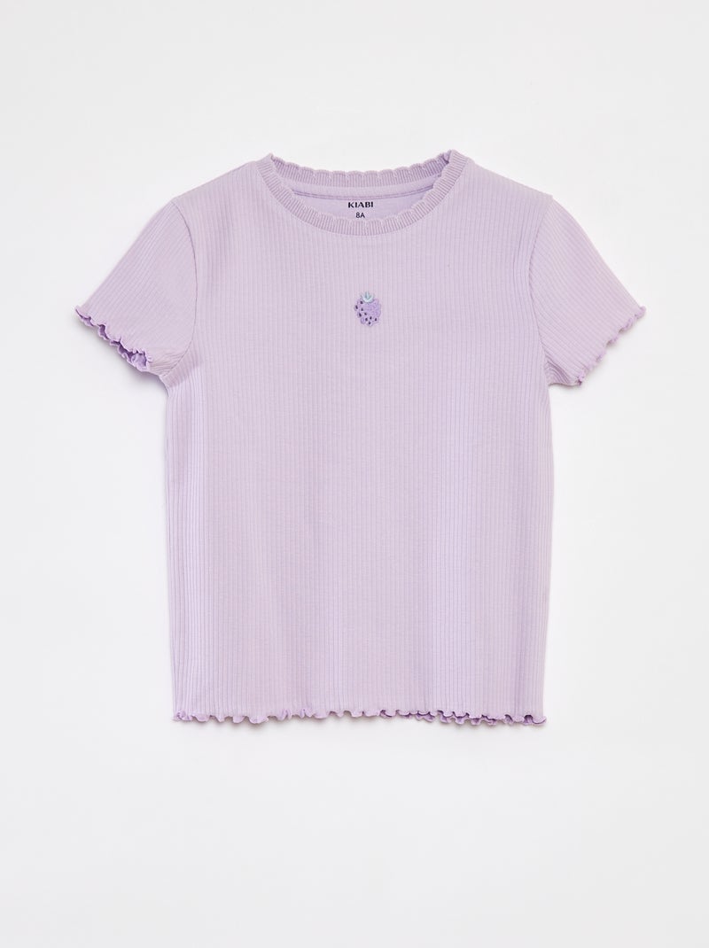 Camiseta de canalé de manga corta con bordes ondulados PURPURA - Kiabi