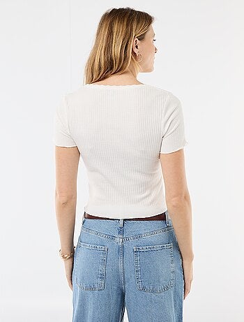 Camiseta de canalé de manga corta con volantes