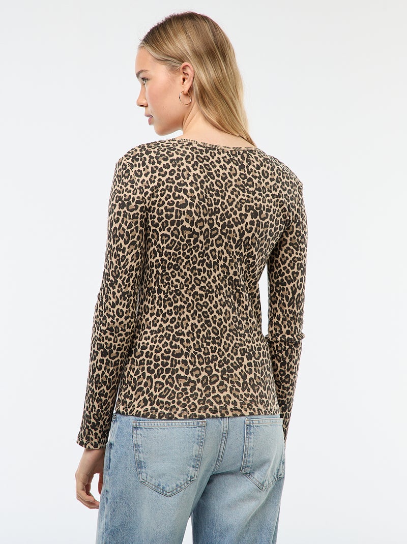 Camiseta de canalé de manga larga Beige - Kiabi