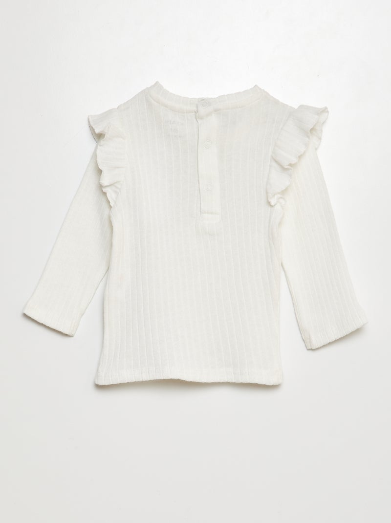 Camiseta de canalé de manga larga con volantes en las sisas BLANCO - Kiabi