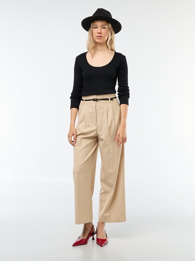 Camiseta de canalé de manga larga Negro - Kiabi