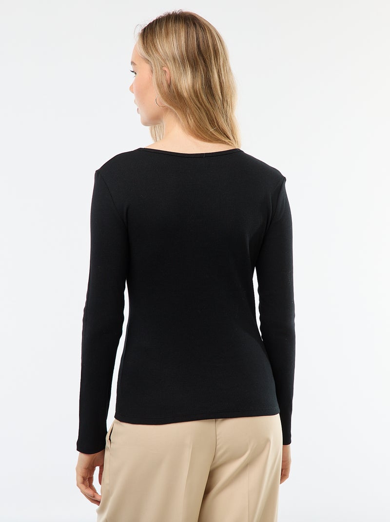 Camiseta de canalé de manga larga Negro - Kiabi