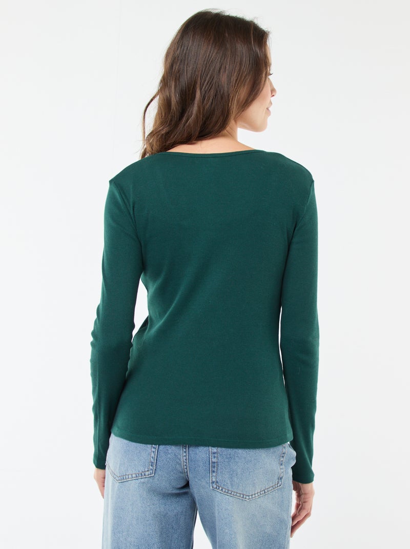 Camiseta de canalé de manga larga Verde - Kiabi