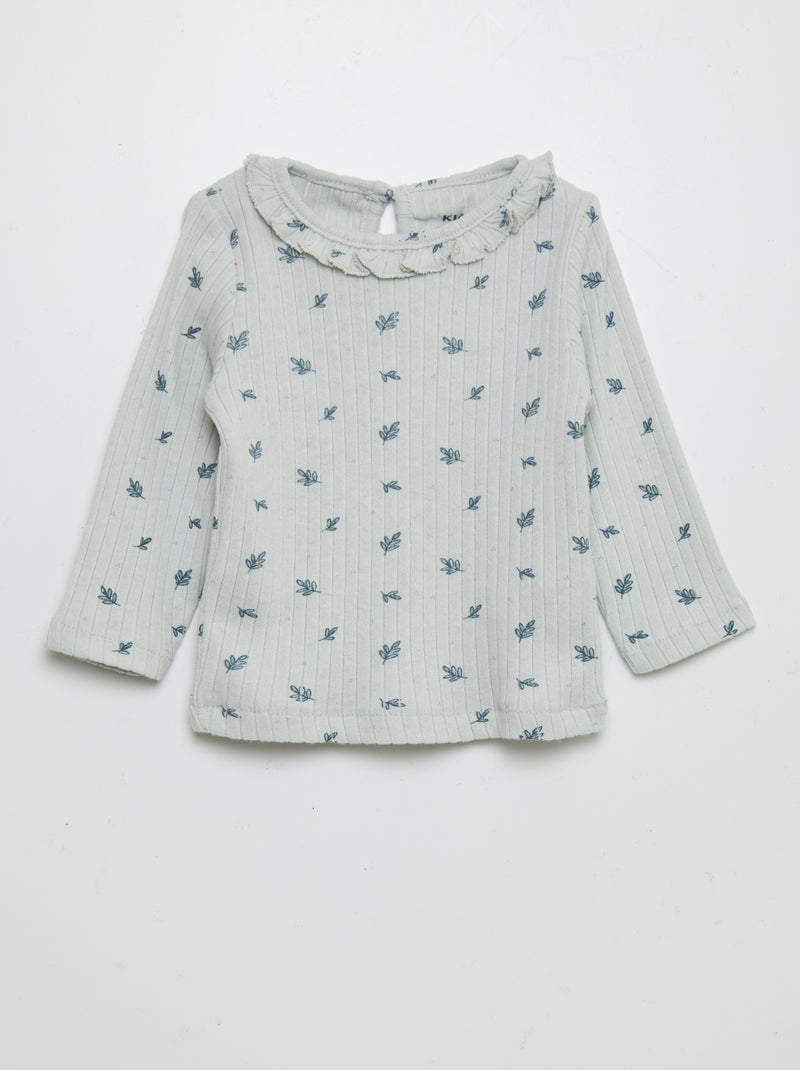 Camiseta de canalé estampada AZUL - Kiabi