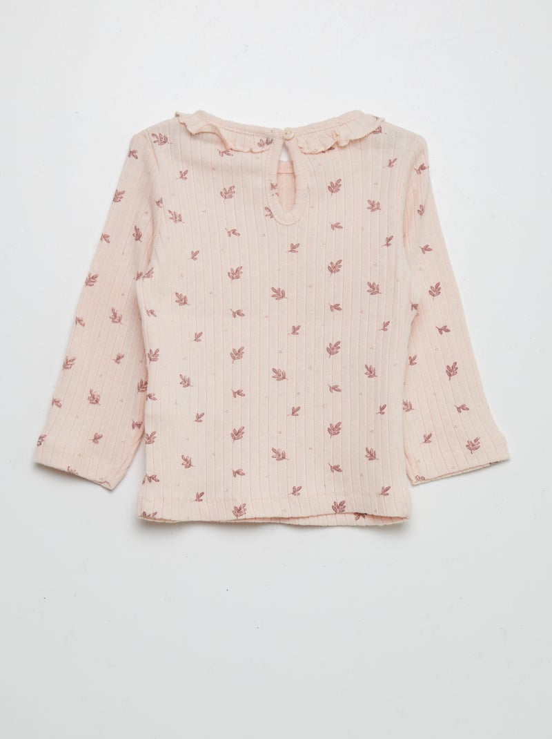 Camiseta de canalé estampada ROSA - Kiabi