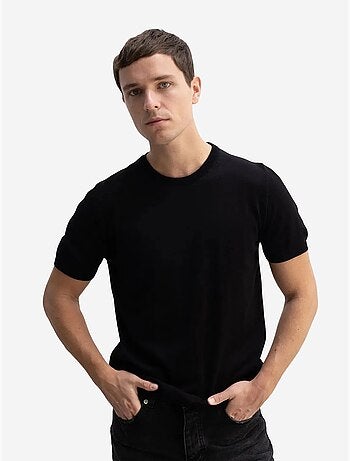 Camiseta de canalé lisa con cuello redondo giesto