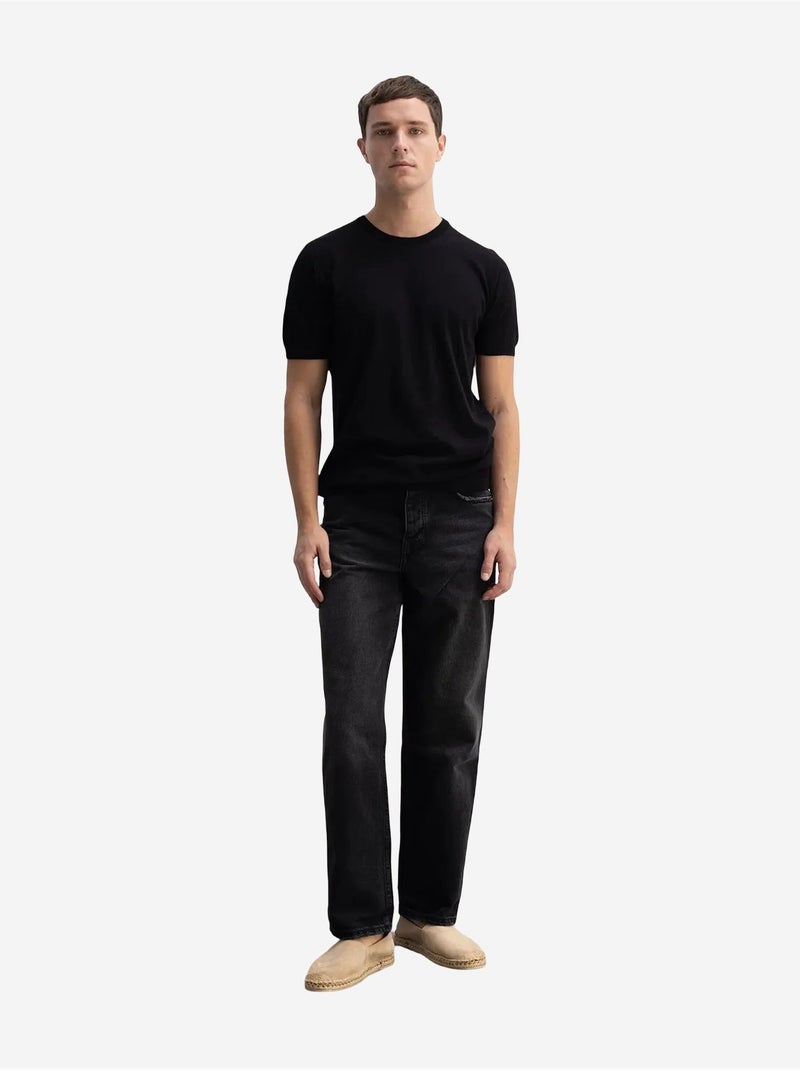 Camiseta de canalé lisa con cuello redondo giesto Negro - Kiabi