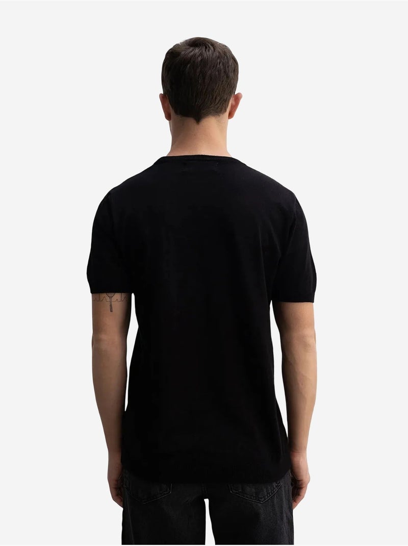 Camiseta de canalé lisa con cuello redondo giesto Negro - Kiabi