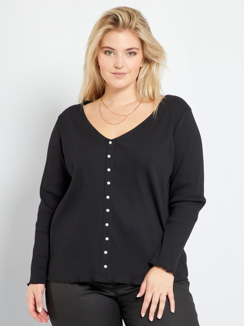 Camiseta de canalé Negro - Kiabi