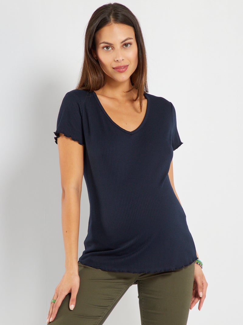 Camiseta de canalé premamá AZUL - Kiabi