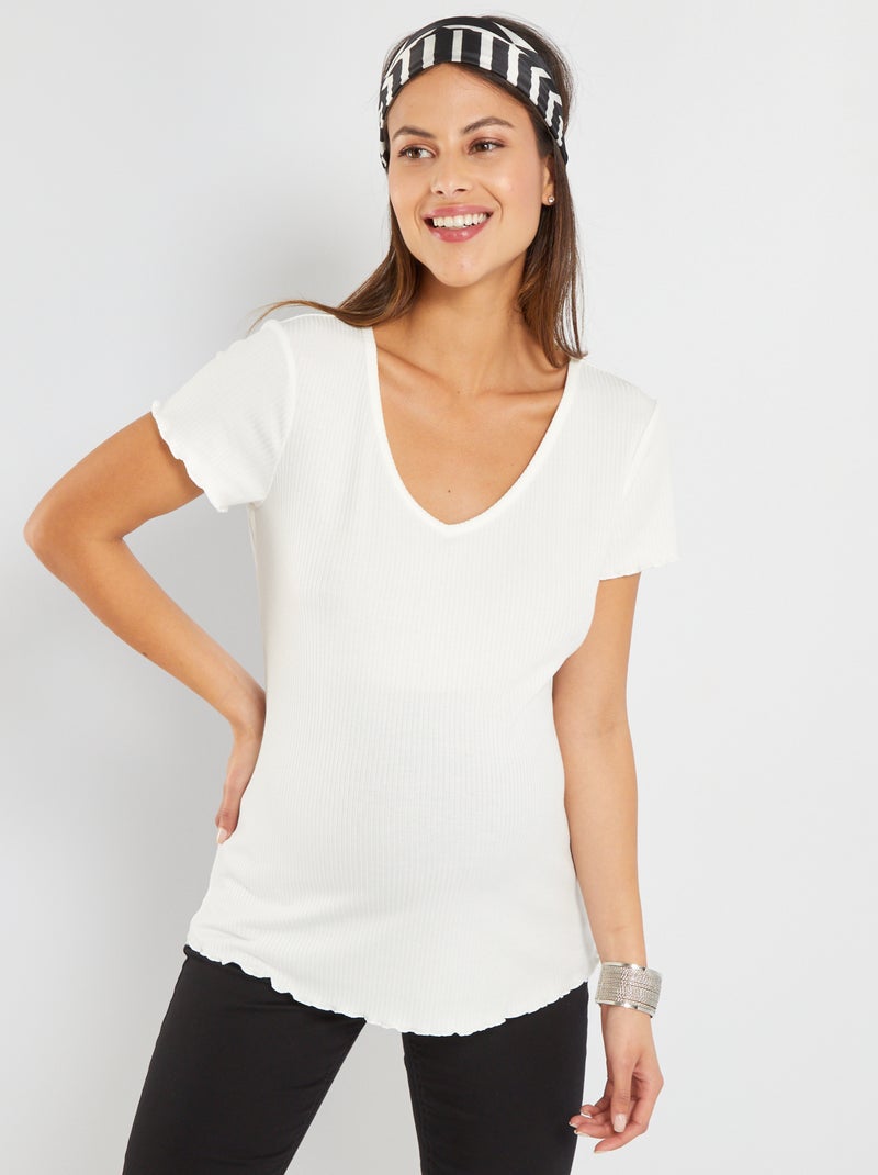 Camiseta de canalé premamá Blanco - Kiabi