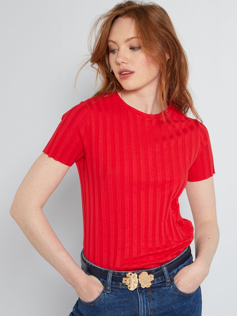 Camiseta de canalé rojo - Kiabi