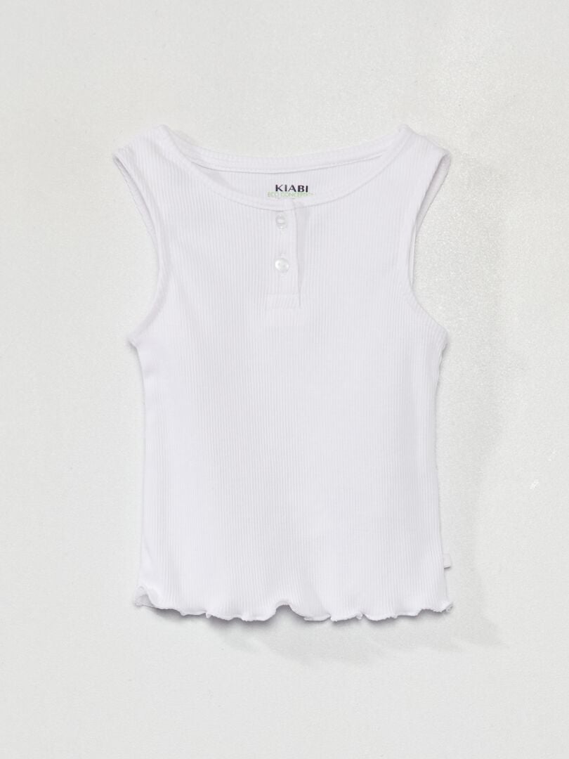 Camiseta de canalé sin mangas con bordes ondulados Blanco - Kiabi